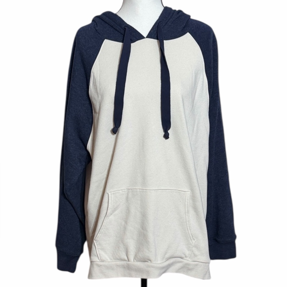 American Eagle Outfitters Navy and Cream Hoodie Sweater XXL